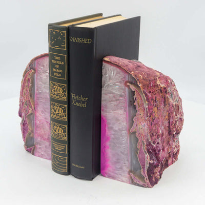 Geode Agate Bookends - Pink - 12 lb - Natural Stone Crystal BKE Pair