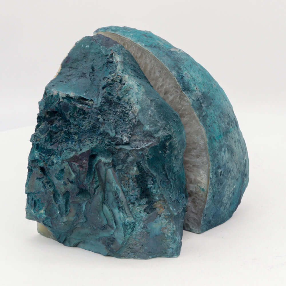 Geode Agate Bookends - Teal - 10.6 lb - Natural Stone Crystal BKE Pair