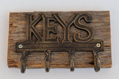 KEYS Entryway Wall Hanger - Cast Iron Metal - Key Organizer - 4 Hooks in partnership with Rustic Deco Incorporated