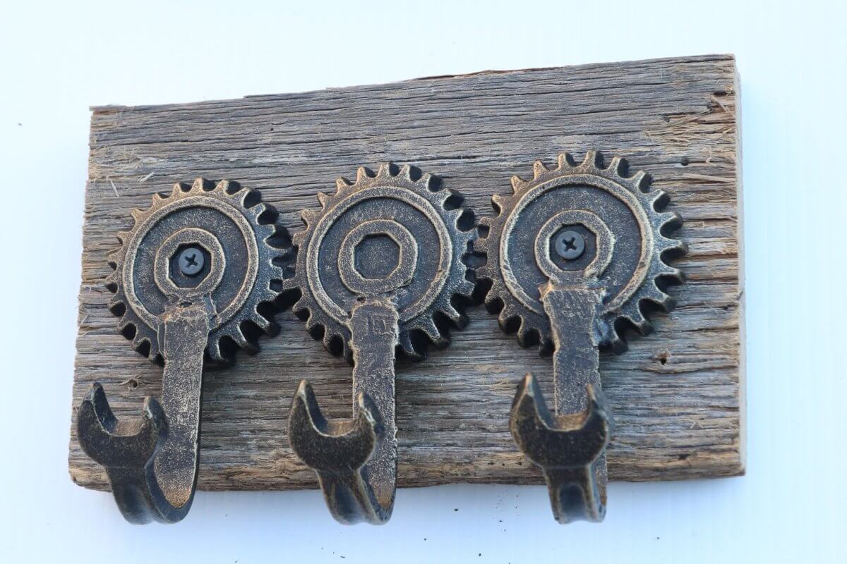 Steampunk Cogs Wall Hanger Wrench Hooks - Metal - Cast Iron Hat Rack in partnership with Rustic Deco Incorporated
