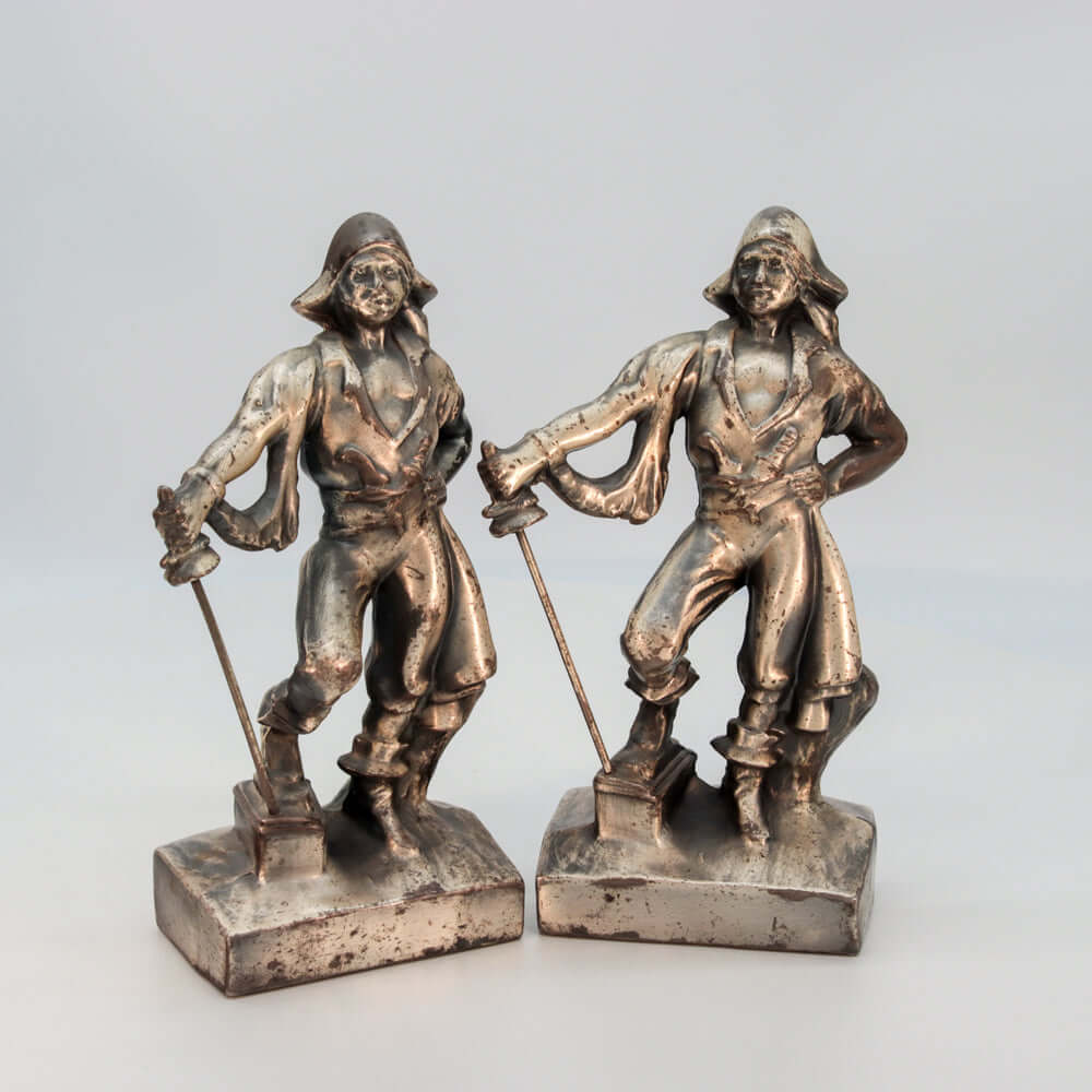 Vintage Pirate Bookends - Heavy Gray Metal - ca 1935