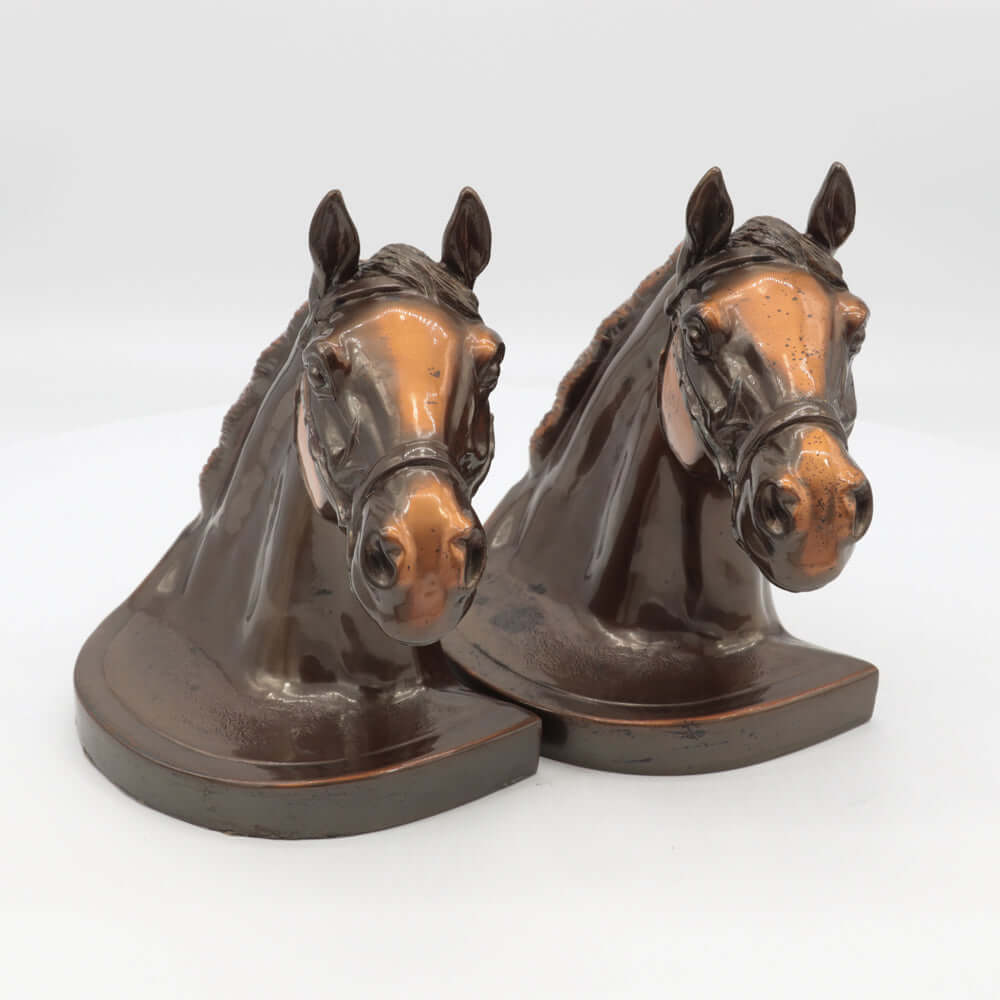 Thoroughbred Horse Head Vintage Bookends - PMC ca 1970 Bronze