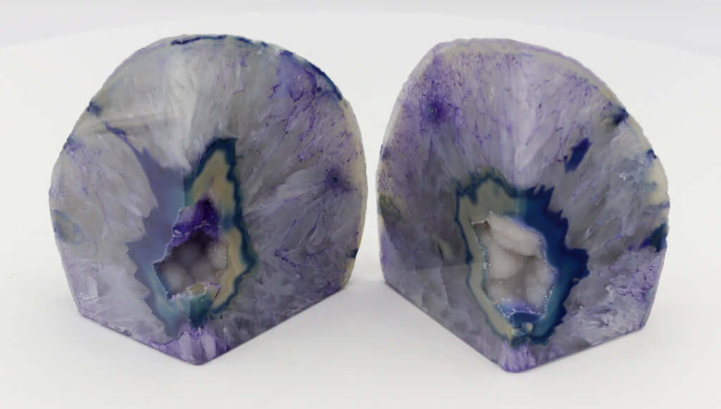 Geode Agate Bookends - Blue Purple - 5 lb - Natural Stone BKE Pair