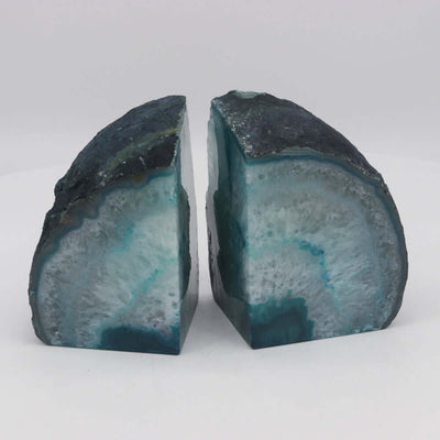 Geode Agate Bookends - Teal - 7 lbs - Natural Stone Crystal BKE Pair