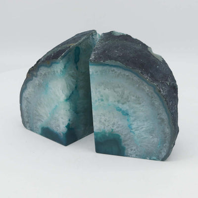 Geode Agate Bookends - Teal - 7 lbs - Natural Stone Crystal BKE Pair