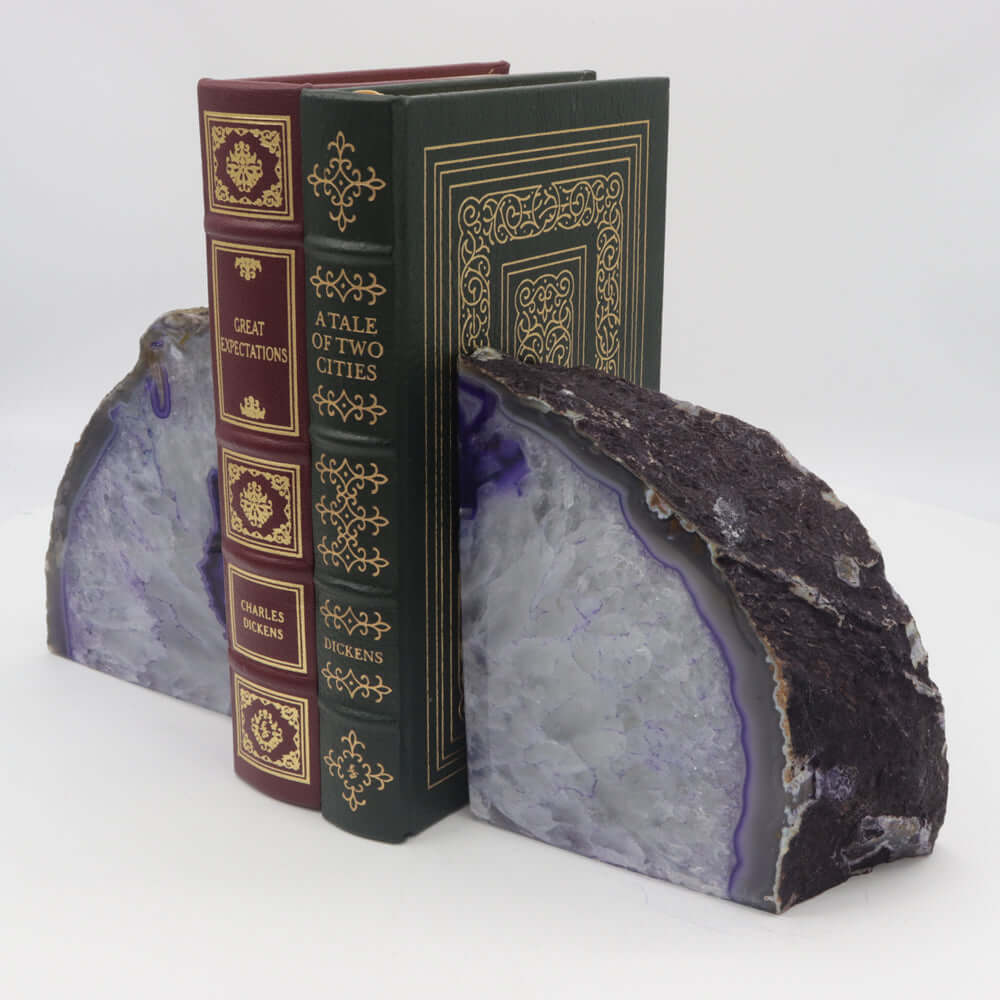 Large Geode Agate Bookends - Purple - 12 lb - Natural Stone Crystal BKE Pair