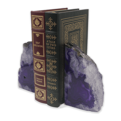 Large Geode Agate Bookends - Purple - 12 lb - Natural Stone Crystal BKE Pair
