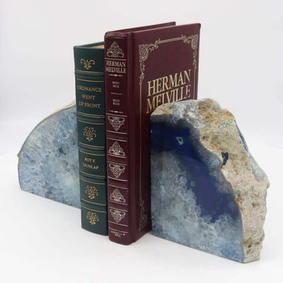 Large Geode Agate Bookends - Blue - 10 lb - Natural Stone Crystal BKE Pair