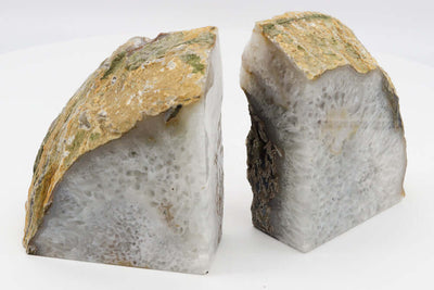 Geode Agate Bookends - Undyed - 9 lb - Natural Stone Crystal BKE Pair