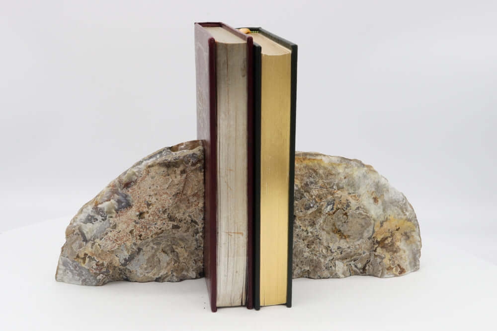 Geode Agate Bookends - Undyed - 9 lb - Natural Stone Crystal BKE Pair