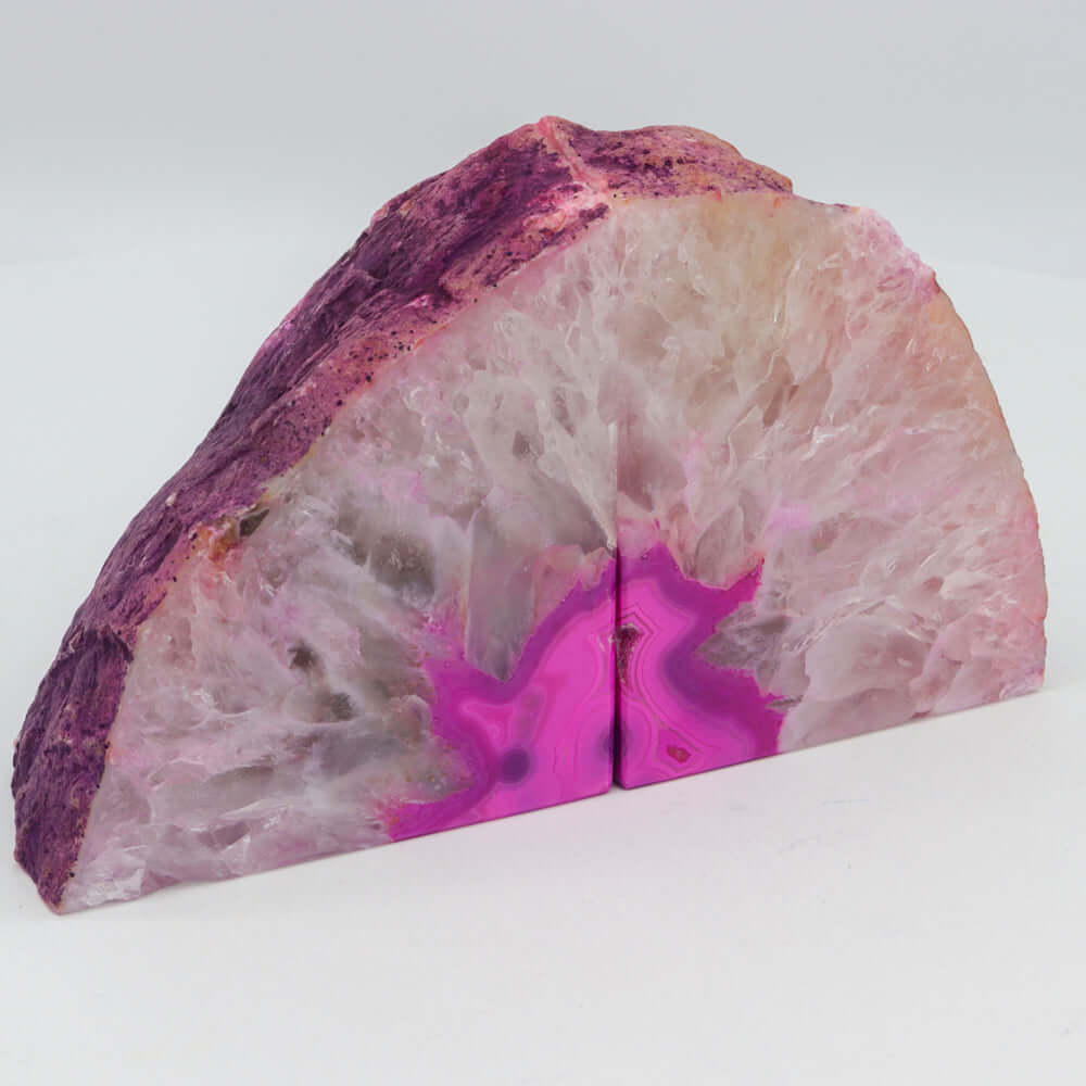 Geode Agate Bookends - Pink - 8 lb - Natural Stone Crystal BKE Pair