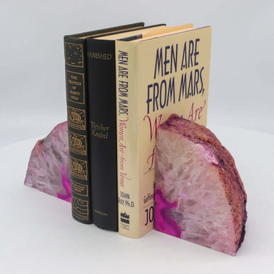 Geode Agate Bookends - Pink - 8 lb - Natural Stone Crystal BKE Pair