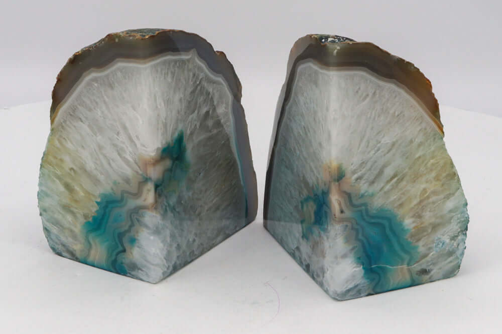 Geode Agate Bookends - Teal - 10 lb - Natural Stone Crystal BKE Pair