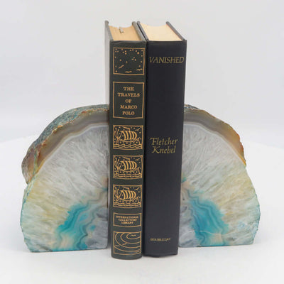 Geode Agate Bookends - Teal - 10 lb - Natural Stone Crystal BKE Pair