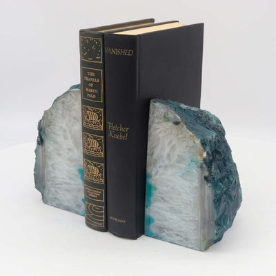 Geode Agate Bookends - Teal - 10.6 lb - Natural Stone Crystal BKE Pair