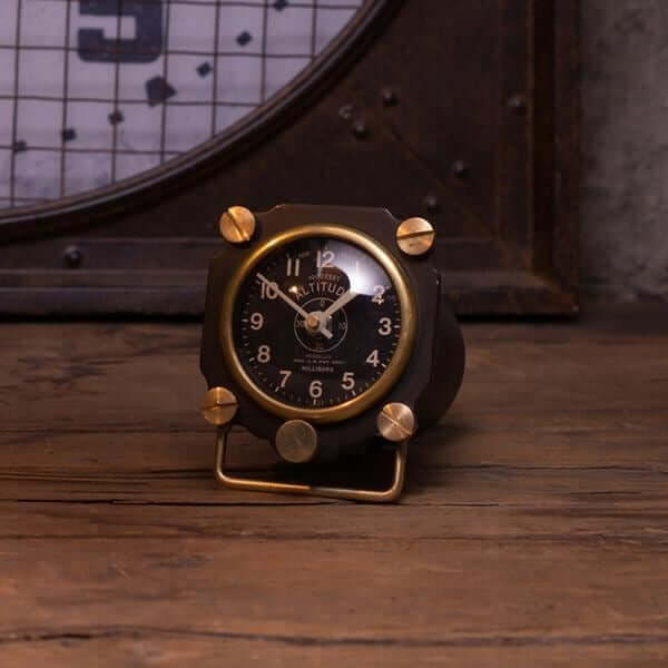 Altimeter Table Clock Black - Aviator Deck Clock - WWII Aircraft in partnership with Rustic Deco Incorporated