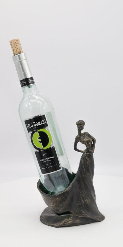Art Deco Classy Lady Figurine Wine Bottle Holder - Cast Iron Metal in partnership with Rustic Deco Incorporated