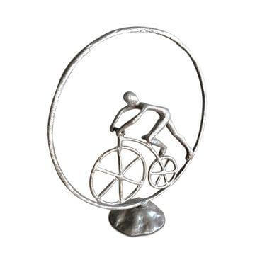 Man in Circle Bicycle Sculpture - Metal Figurine - Cast Iron - Abstrac in partnership with Rustic Deco Incorporated