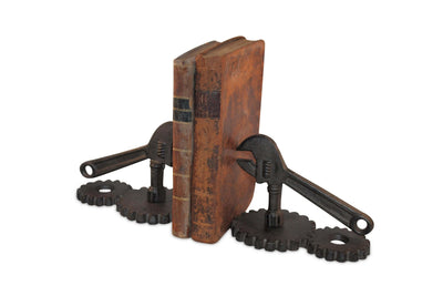 Crescent Wrench Sprocket Bookends - Cast Iron - Gears Cogs Tool in partnership with Rustic Deco Incorporated