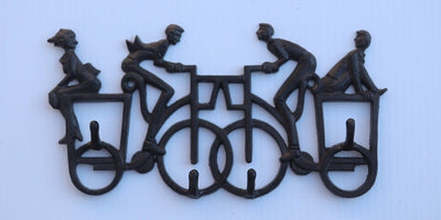 High Wheel Bicycle Wall Hanger Hooks - Metal - Cast Iron Key Rack in partnership with Rustic Deco Incorporated