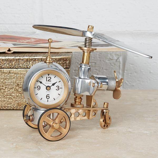 Igor Table Clock - Vintage Helicopter Aircraft - Cast Iron - Brass in partnership with Rustic Deco Incorporated