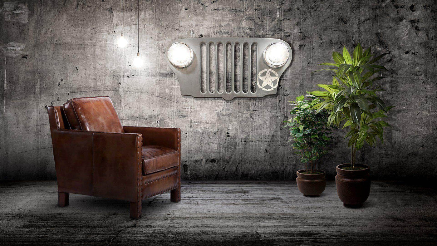 Jeep Grille Lighted Wall Art Willys Army Headlights - WWII Silver in partnership with Rustic Deco Incorporated