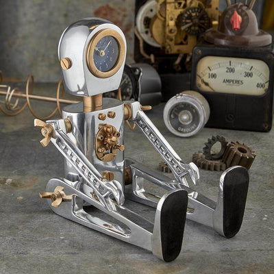 Karl the Robot Table Desk Clock - Aluminum Solid Brass - Atomic Age in partnership with Rustic Deco Incorporated