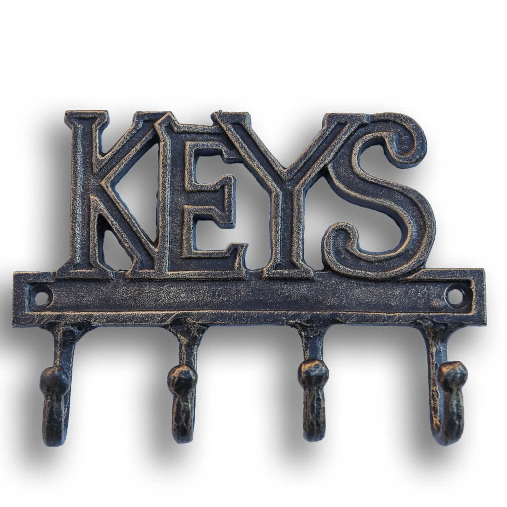 KEYS Entryway Wall Hanger - Cast Iron Metal - Key Organizer - 4 Hooks in partnership with Rustic Deco Incorporated
