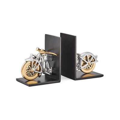 Motorcycle Bookends - Polished Aluminum - Brass - Iconic in partnership with Rustic Deco Incorporated