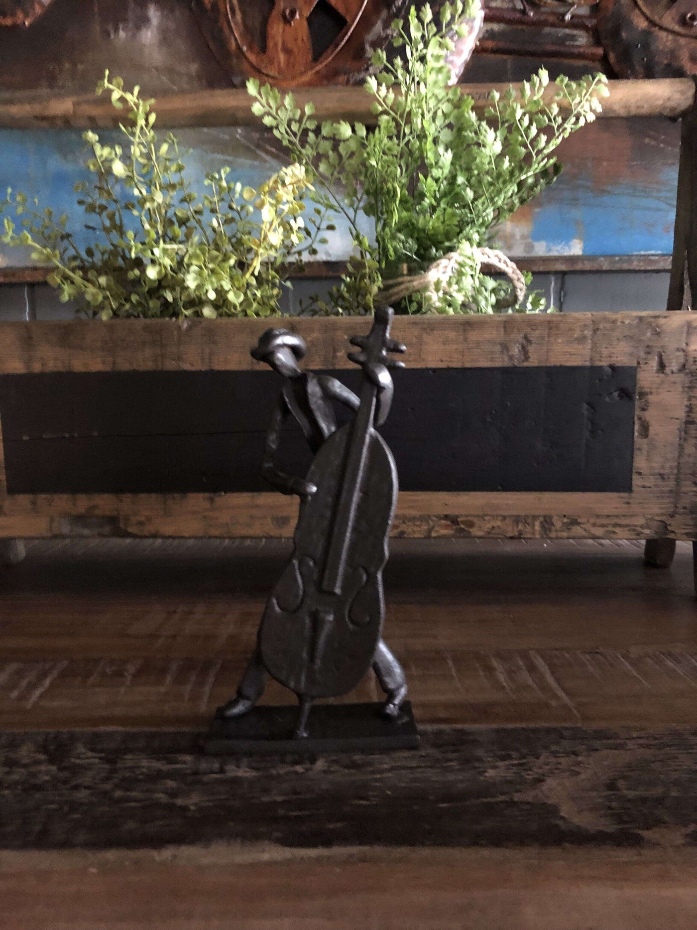 Jazz Cowboy Musician Playing Cello Sculpture Cast Iron in partnership with Rustic Deco Incorporated