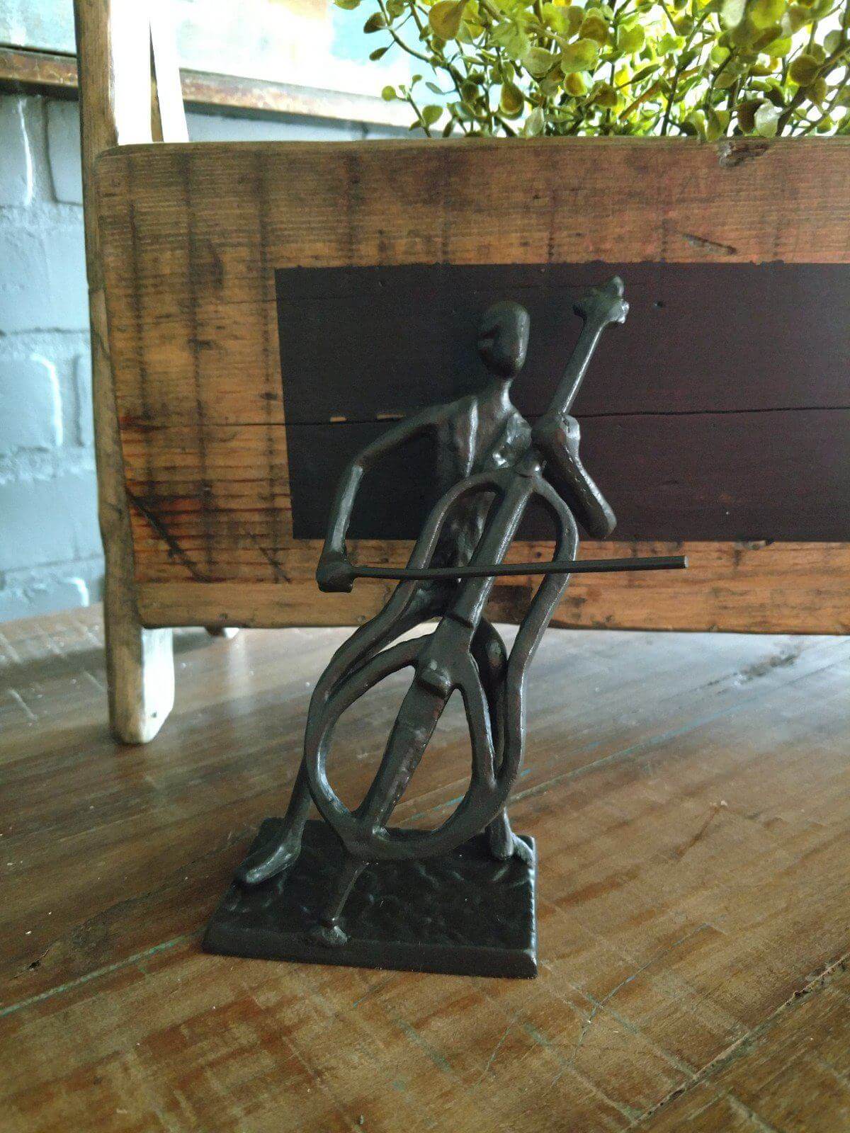 Musician Playing Cello Sculpture Figurine - Cast Iron - Abstract in partnership with Rustic Deco Incorporated