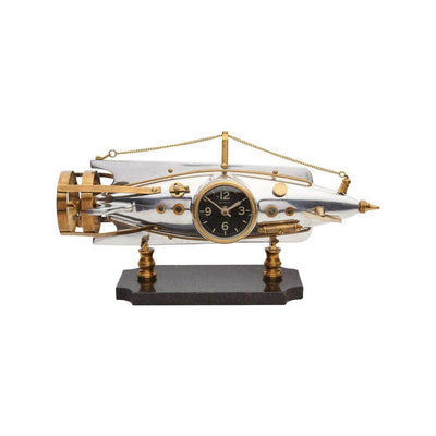 Nautilus Torpedo Table Desk Clock - Polished Aluminum Brass - French in partnership with Rustic Deco Incorporated