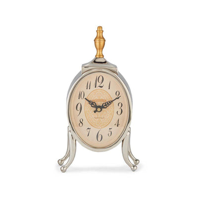 Ophelia Table Desk Mantel Clock - Polished Aluminum - Brass Finial in partnership with Rustic Deco Incorporated
