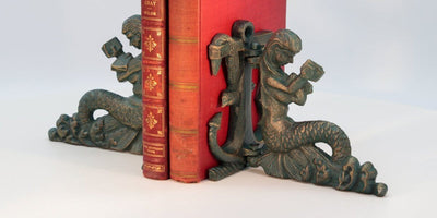 Reading Mermaids Figurine Bookends - Metal - Cast Iron - Pair in partnership with Rustic Deco Incorporated