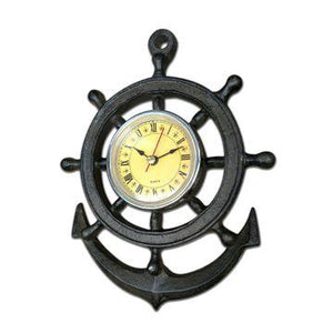 Ship Wheel Design Wall Clock - Cast Iron Nautical in partnership with Rustic Deco Incorporated