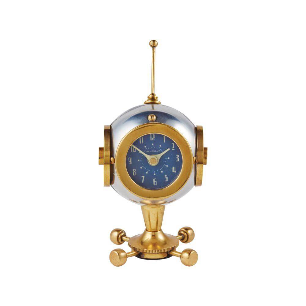 Spaceman Table Clock - Polished Aluminum - Brass - Atomic Age in partnership with Rustic Deco Incorporated