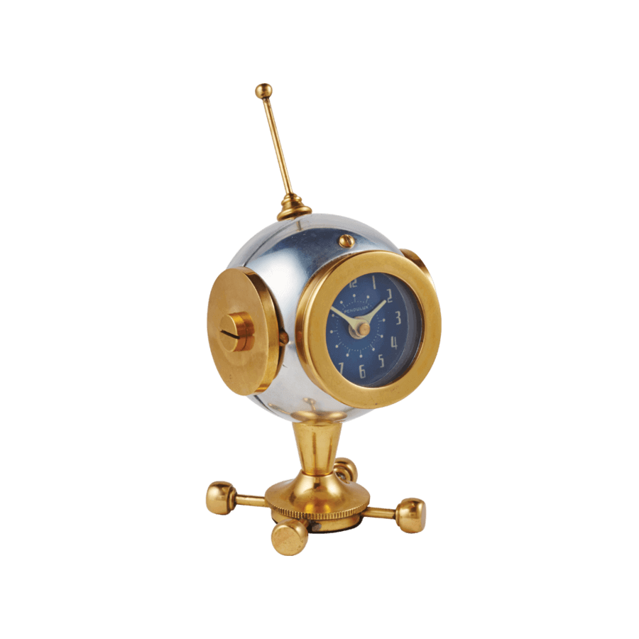 Spaceman Table Clock - Polished Aluminum - Brass - Atomic Age in partnership with Rustic Deco Incorporated