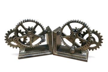 Steampunk Gears Sprocket Bookends - Metal Cogs Cast Iron - Pair in partnership with Rustic Deco Incorporated