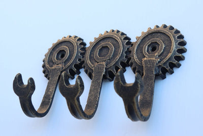 Steampunk Cogs Wall Hanger Wrench Hooks - Metal - Cast Iron Hat Rack in partnership with Rustic Deco Incorporated