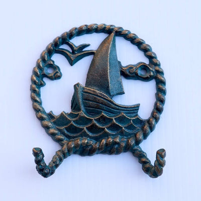 Viking Sailboat Wall Hanger Hooks - Cast Iron Metal Ship - Good Omens in partnership with Rustic Deco Incorporated