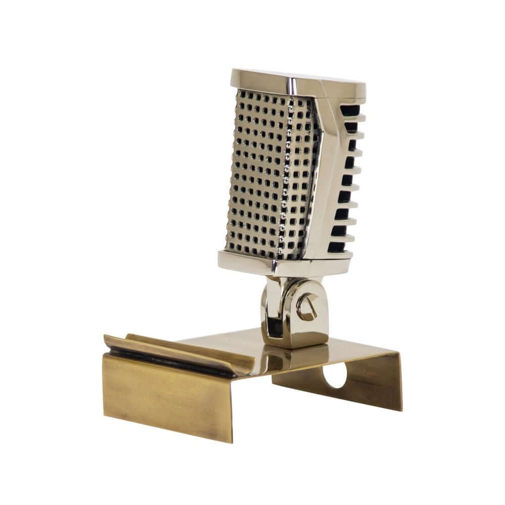 Vintage 1950s Microphone Phone Stand - Polished Aluminum - Brass in partnership with Rustic Deco Incorporated
