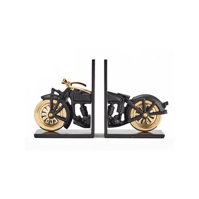 Vintage Motorcycle Bookends - Black - Brass - Iconic - Cast Iron in partnership with Rustic Deco Incorporated