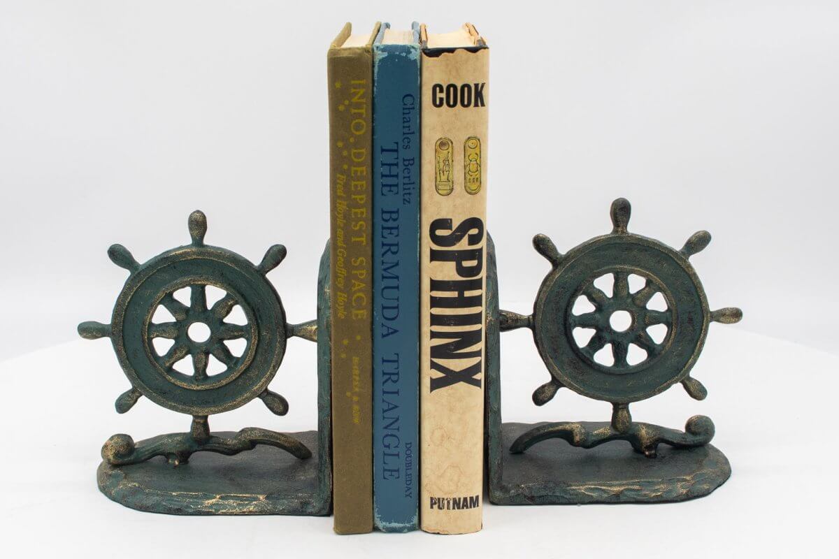 Vintage Nautical Ship Wheel Bookends - Metal - Cast Iron - Pair in partnership with Rustic Deco Incorporated