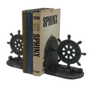 Vintage Nautical Ship Wheel Bookends - Metal - Cast Iron - Pair in partnership with Rustic Deco Incorporated